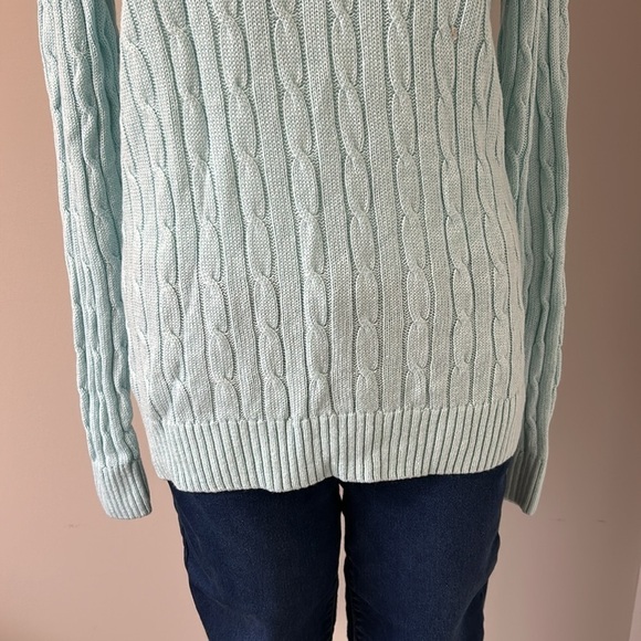 VINEYARD VINES Cable Knit Shine Crewneck Sweater Mist Green Ribbed Sz L - Picture 3 of 8